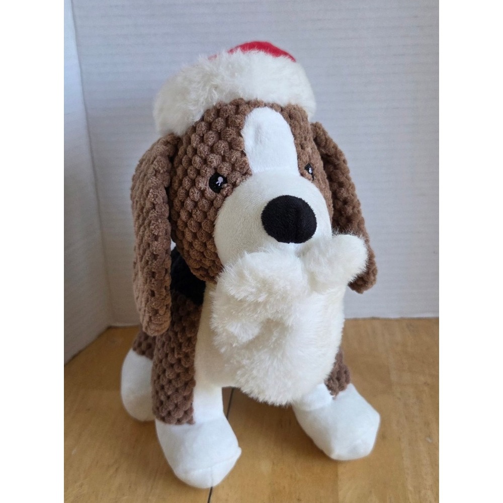 Giftable World Christmas Santa Beagle Dog Crinkle Squeak Toy 10 inch Textured